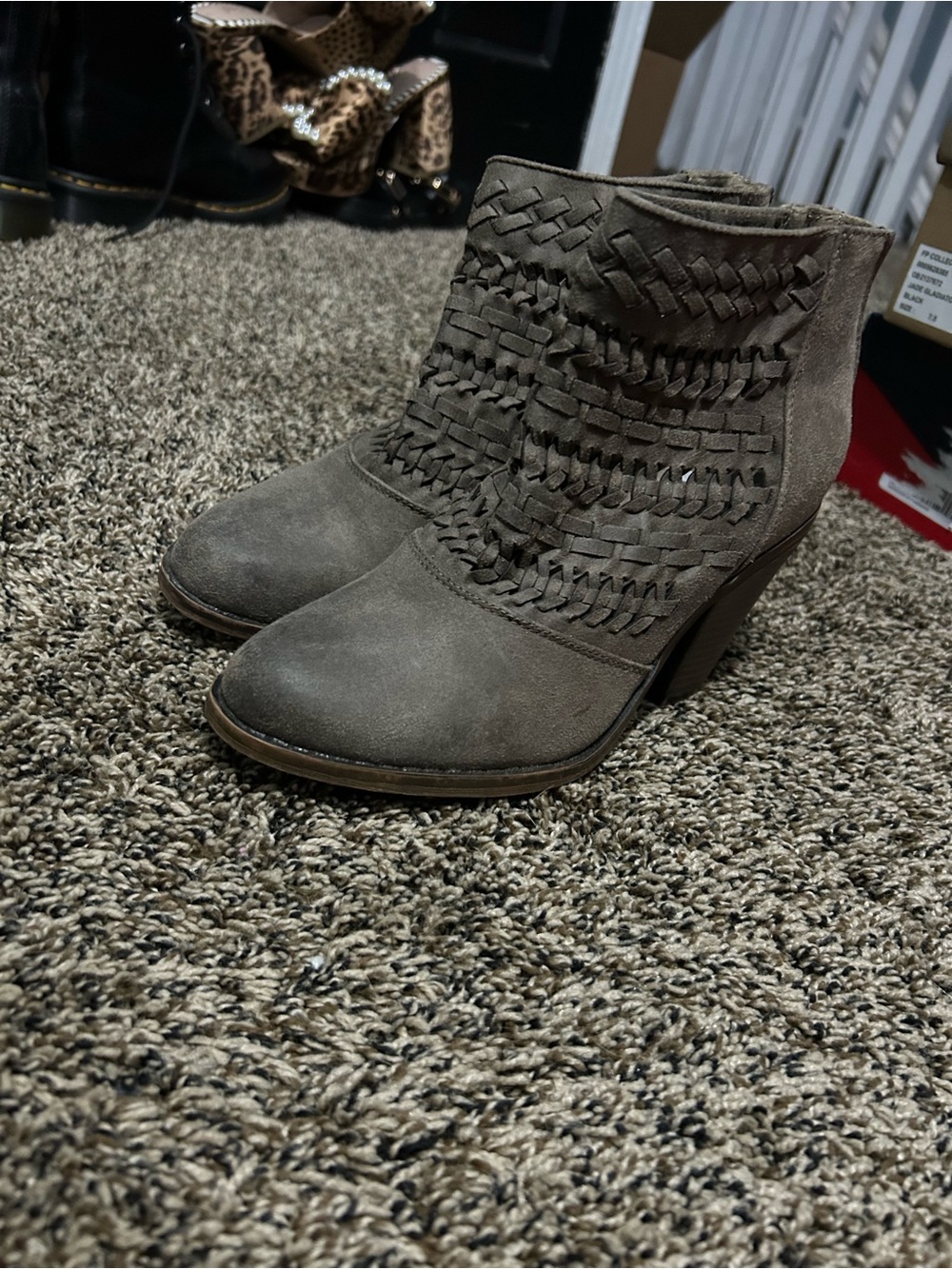 Fergalicious Taupe Braided Suede Ankle Booties